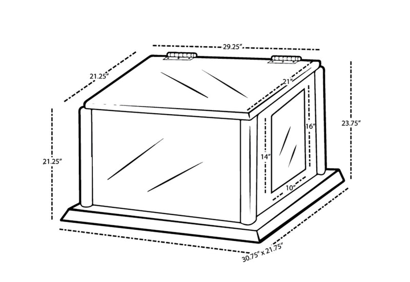 Sketch of the dimensions of the City Loo indoor dog potty.